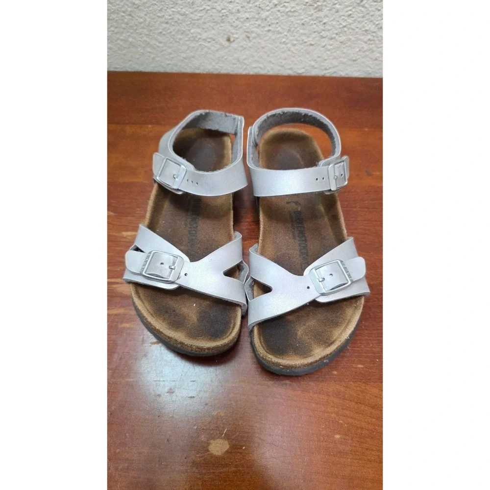 Birkenstock‎ Girls Silver Open-Toe Sandals Adjustable Straps Size 33